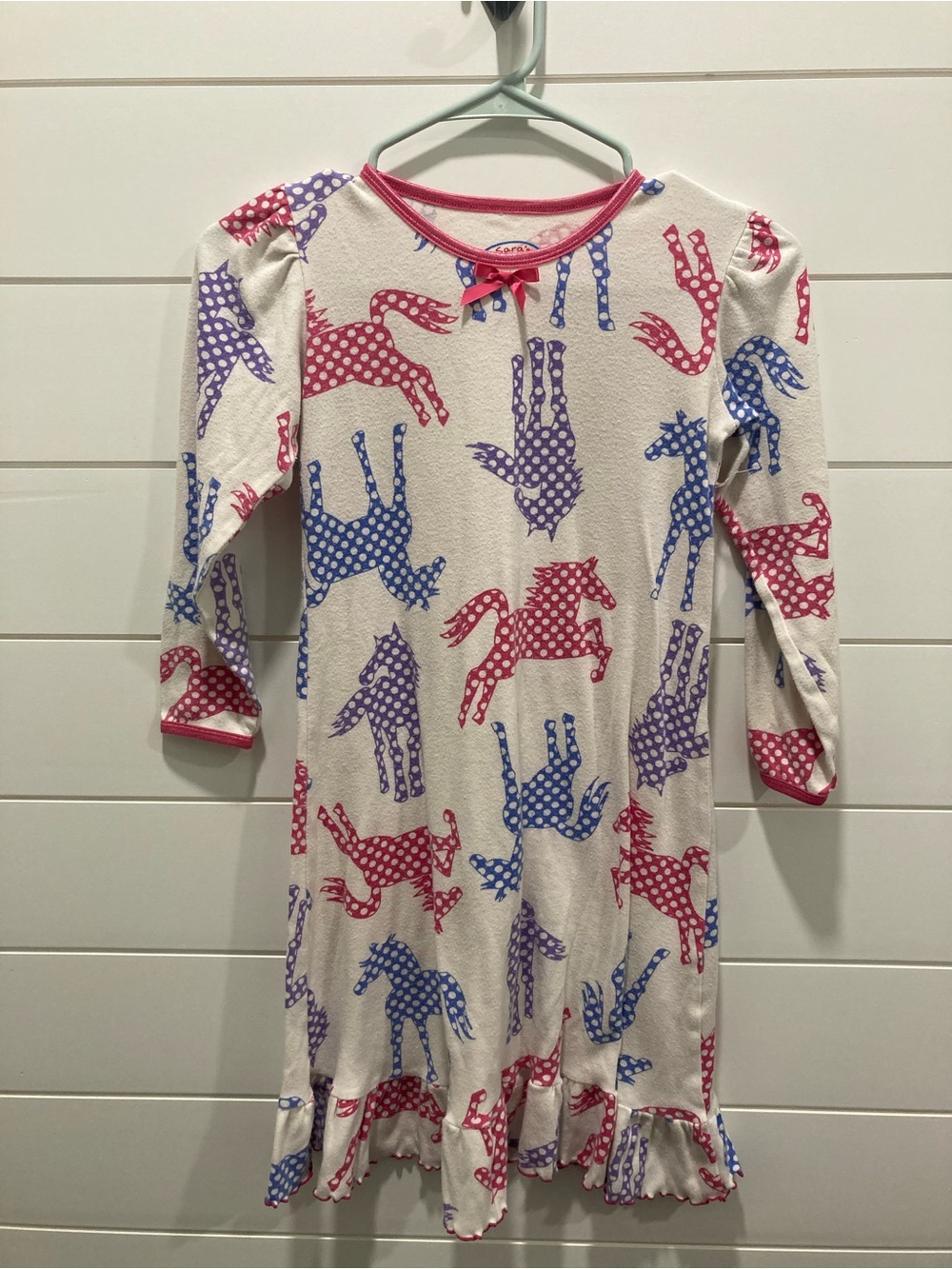Sara's Prints White Nightgown with Pink, Blue & Purple Horse Motif